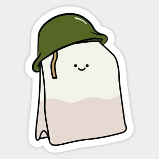 cute little teabag wearing a ww2 army helmet Sticker